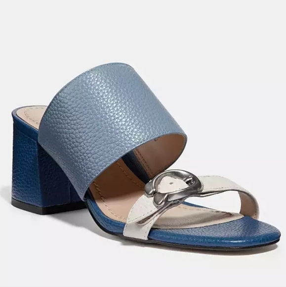 Coach Mae Mule Leather Colorblock Pebbled Sandals - Picture 1 of 15